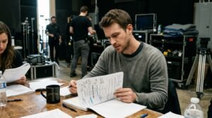 Cooper Koch net worth candid rehearsal photo on movie set