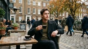 Harris Dickinson net worth candid London cafe lifestyle photo