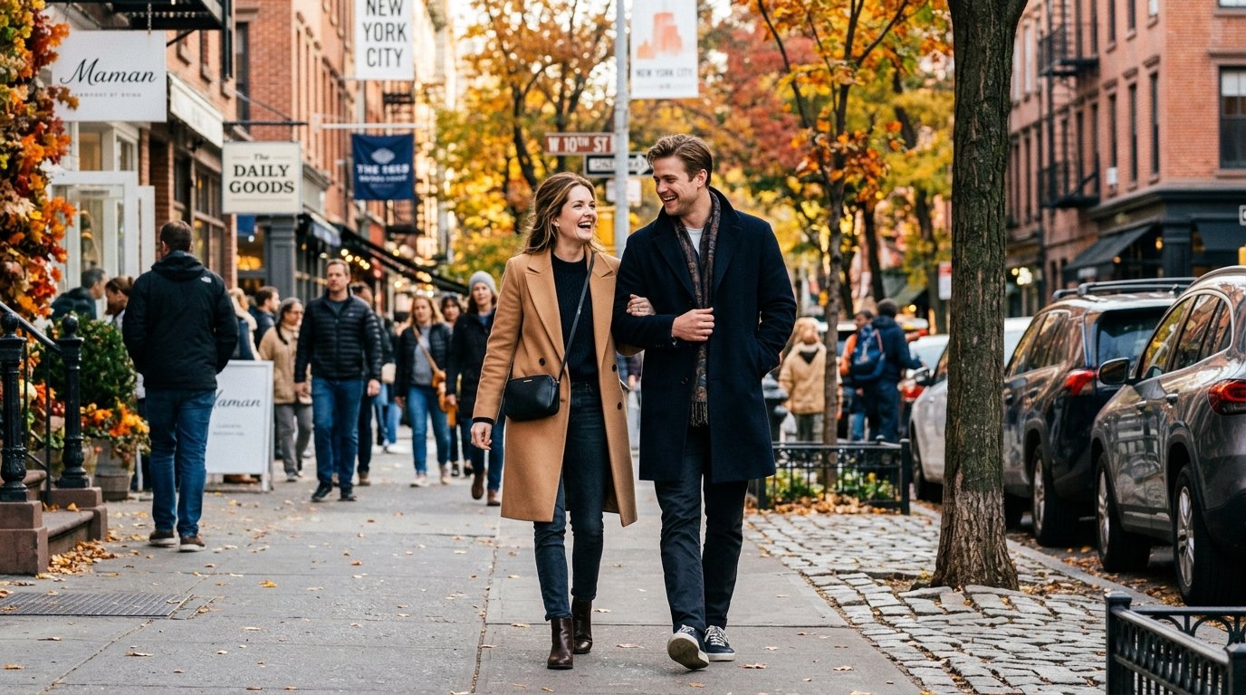 Meghann Fahy and boyfriend Leo Woodall walking together in New York City