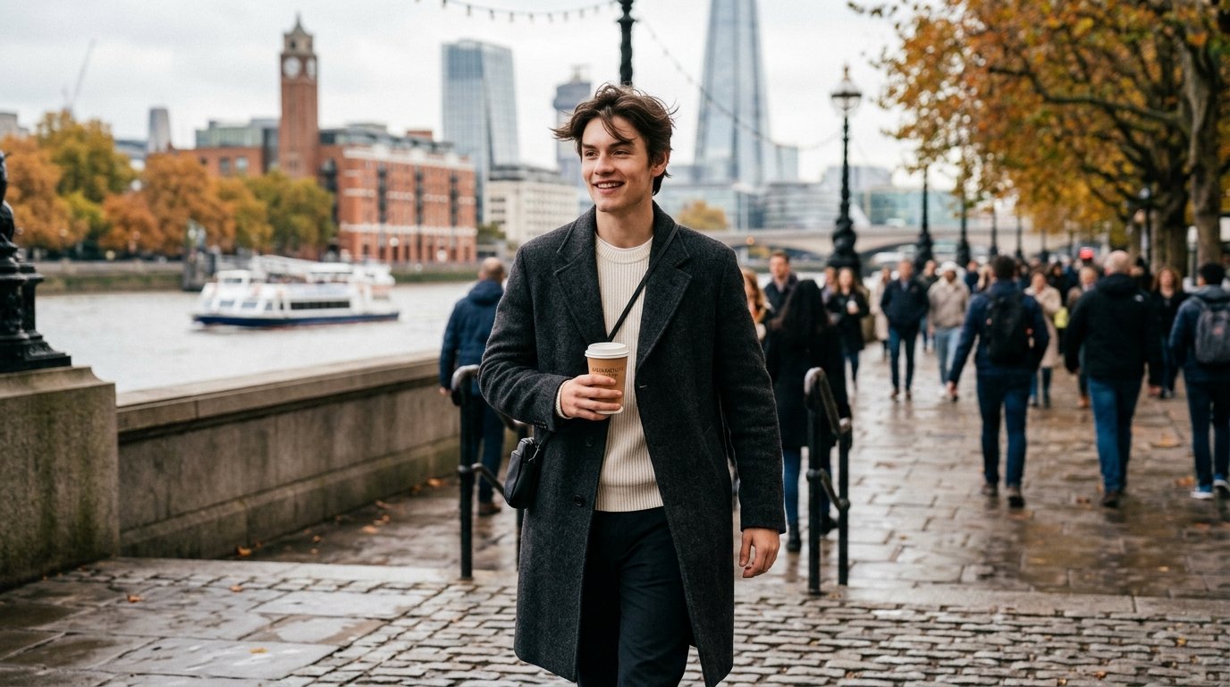 Louis Partridge net worth candid London Thames lifestyle photo