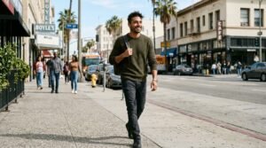 Michael Evans Behling net worth candid street portrait in Los Angeles