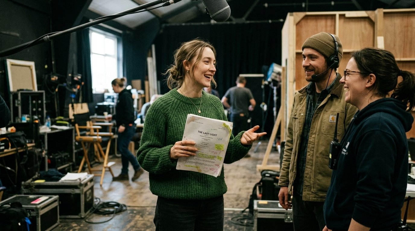 Saoirse Ronan net worth candid rehearsal photo on movie set